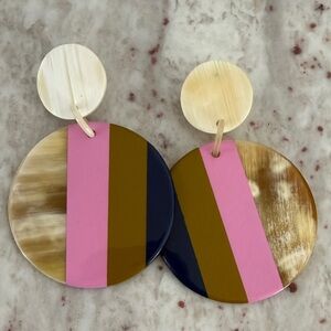 Pink and Brown Striped Round Earrings